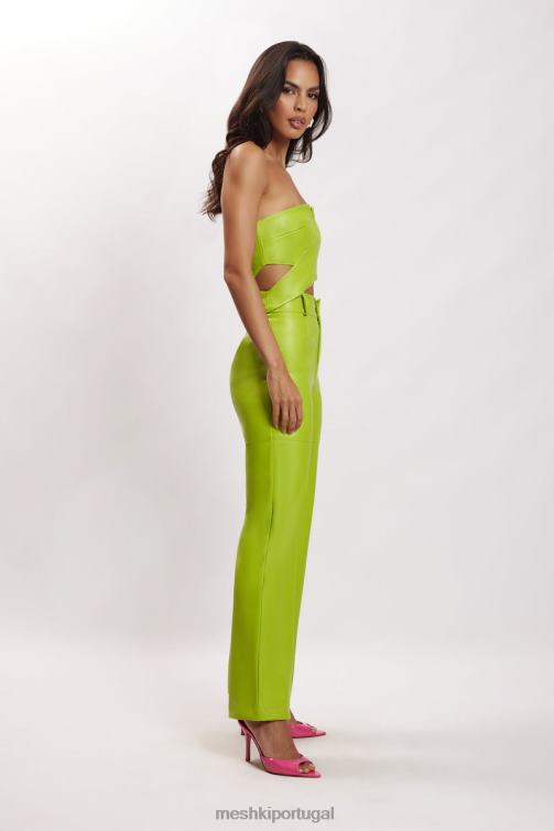 Meshki calça sima couro sintético cintura alta BLLT1601 roupas verde limão