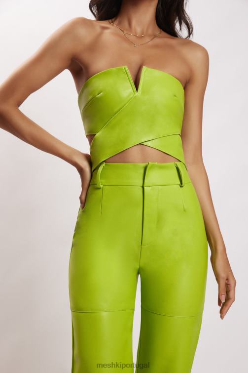 Meshki calça sima couro sintético cintura alta BLLT1601 roupas verde limão