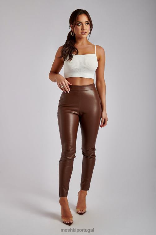 Meshki calça skinny de couro sintético shayla BLLT1339 roupas chocolate