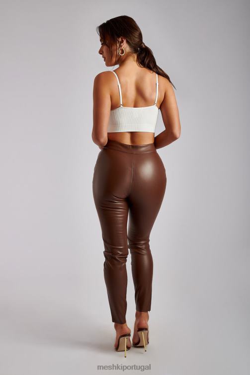 Meshki calça skinny de couro sintético shayla BLLT1339 roupas chocolate
