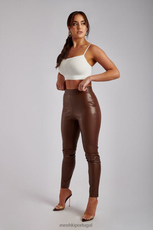 Meshki calça skinny de couro sintético shayla BLLT1339 roupas chocolate