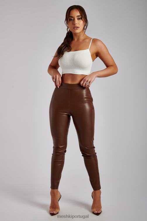 Meshki calça skinny de couro sintético shayla BLLT1339 roupas chocolate