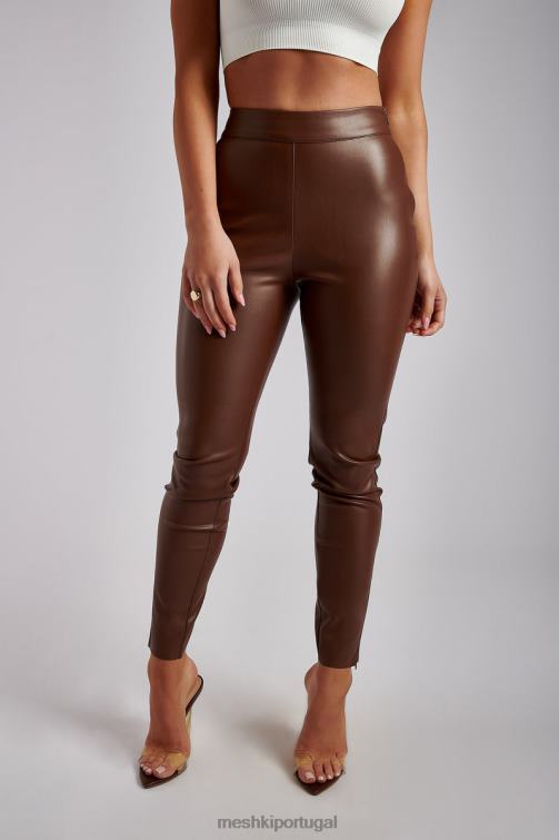 Meshki calça skinny de couro sintético shayla BLLT1339 roupas chocolate