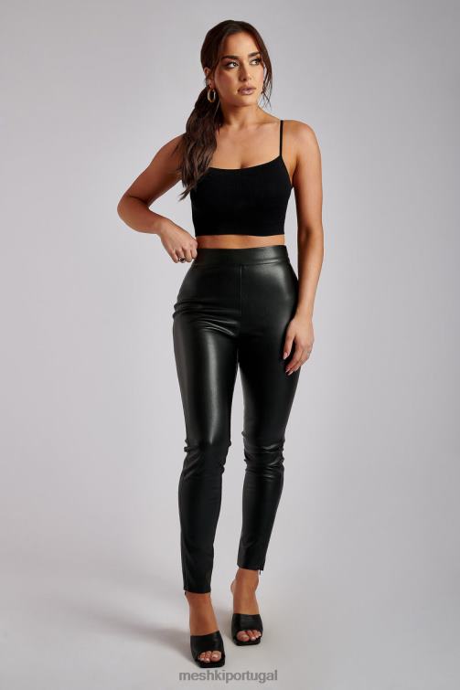 Meshki calça skinny de couro sintético shayla BLLT1340 roupas preto