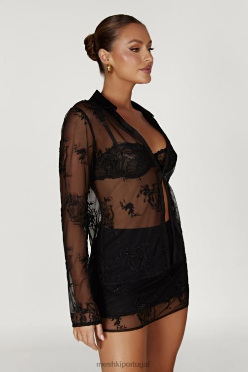 Meshki Mini saia em malha bordada Vivica BLLT1316 roupas preto