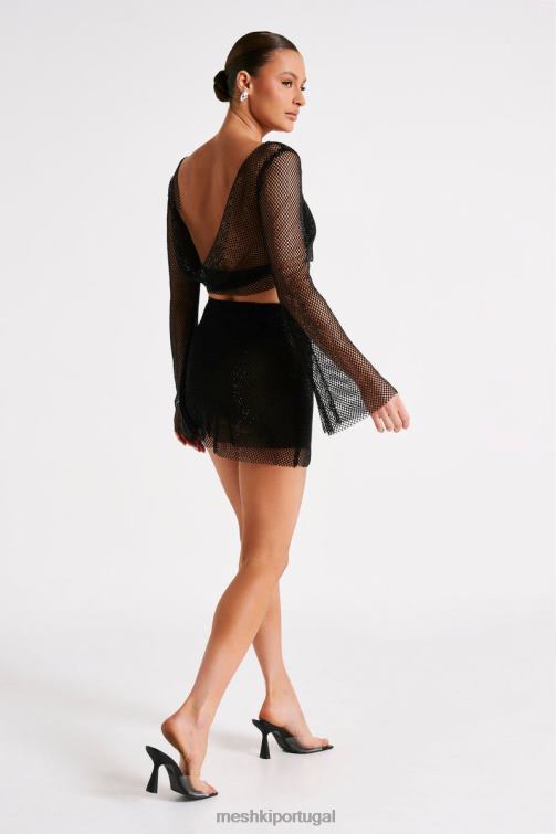 Meshki mini saia hilton com malha diamante BLLT1260 roupas preto