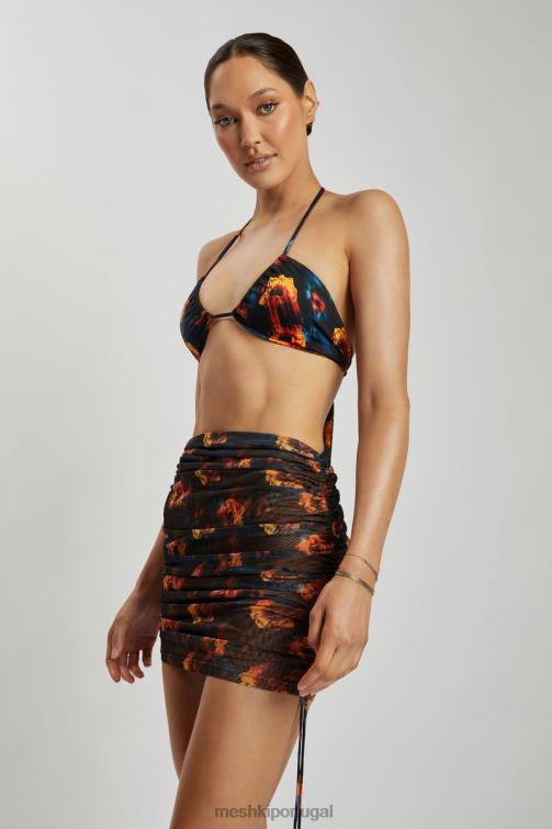 Meshki saia lateral com babados em malha lindsey BLLT1420 roupas floral abstrato