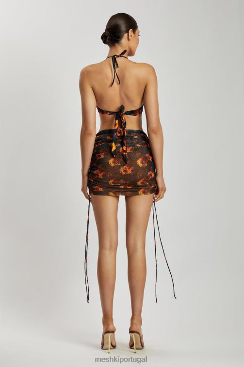 Meshki saia lateral com babados em malha lindsey BLLT1420 roupas floral abstrato