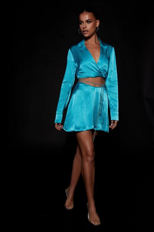 Meshki talulah saia de mini flauta com corda de diamante BLLT1538 roupas Azul-ciano