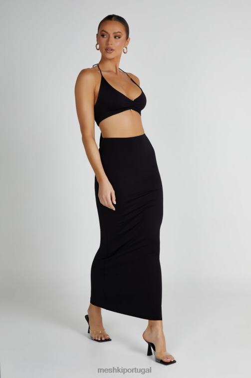 Meshki Saia maxi rabo de peixe em nylon reciclado Olympia BLLT1258 roupas preto