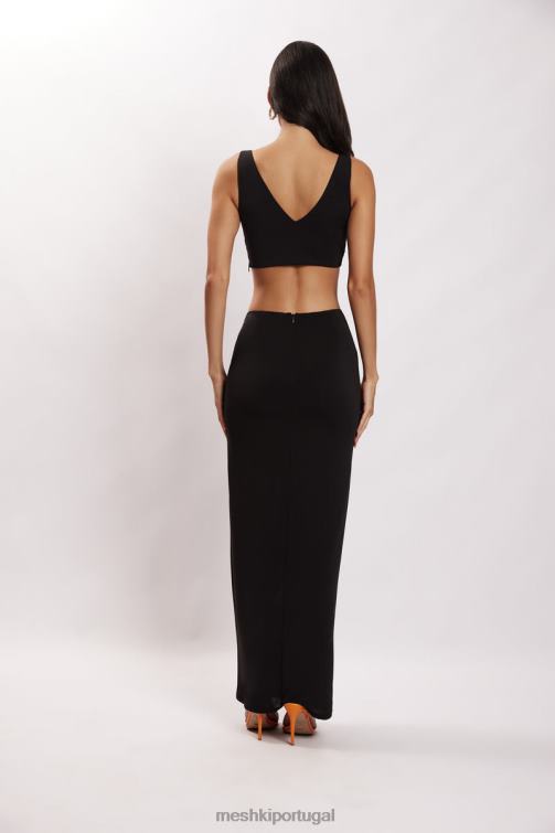Meshki saia maxi com fenda lateral jacqui BLLT1571 roupas preto