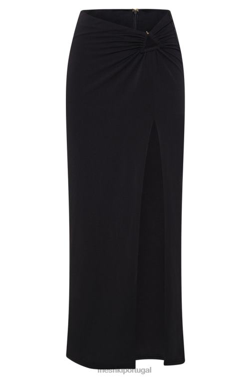 Meshki saia maxi com fenda lateral jacqui BLLT1571 roupas preto