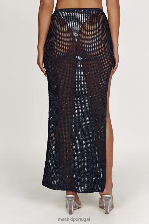 Meshki saia maxi de crochê com lantejoulas christa BLLT1412 roupas marinha da meia-noite