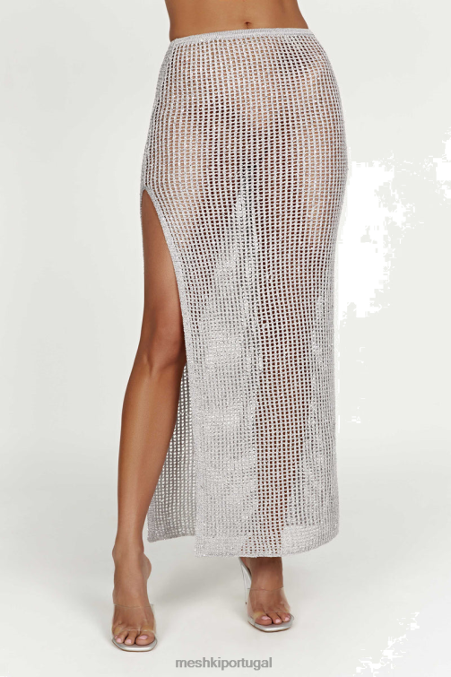 Meshki saia maxi de crochê com lantejoulas christa BLLT1481 roupas prata