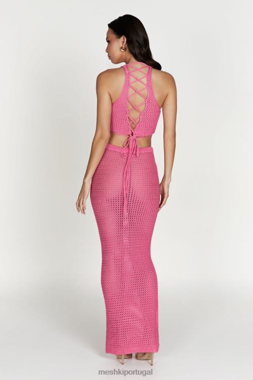 Meshki saia maxi de crochê raquel BLLT1528 roupas rosa chiclete