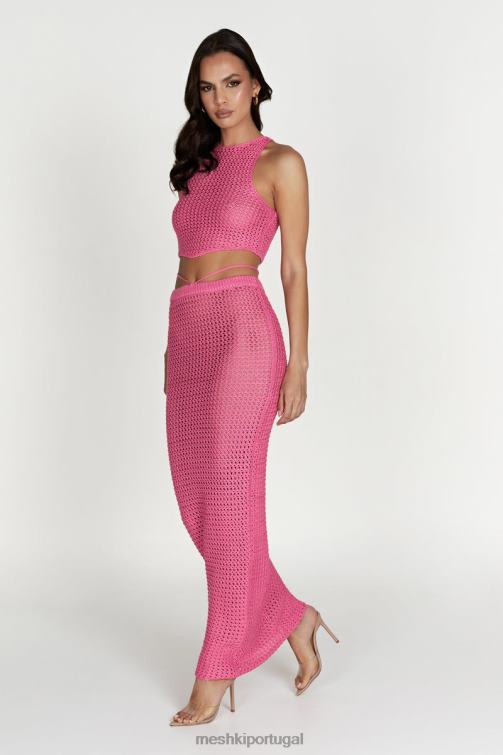 Meshki saia maxi de crochê raquel BLLT1528 roupas rosa chiclete