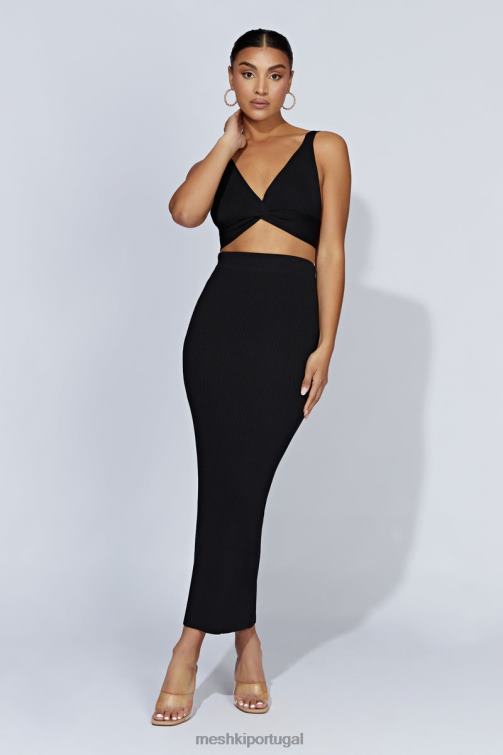 Meshki saia maxi de malha kaesha dividida BLLT1317 roupas preto