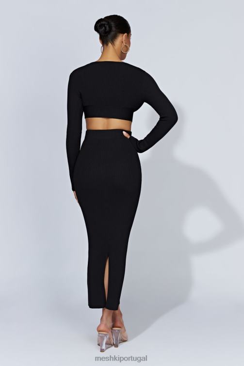 Meshki saia maxi de malha kaesha dividida BLLT1317 roupas preto