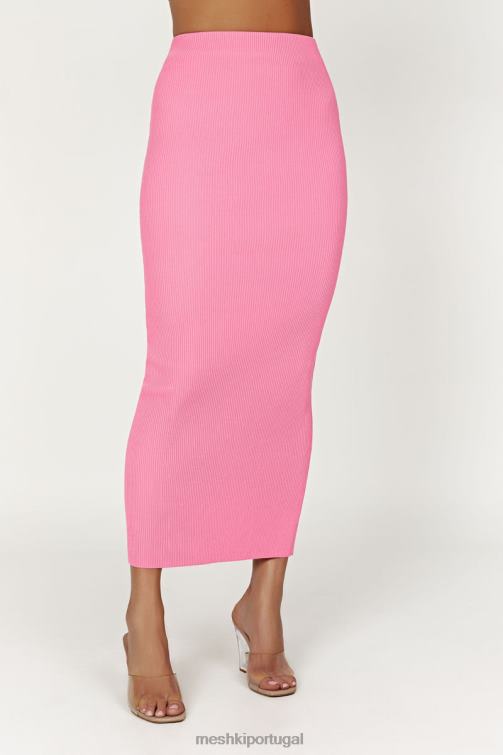 Meshki saia maxi de malha kaesha dividida BLLT1417 roupas rosa chiclete