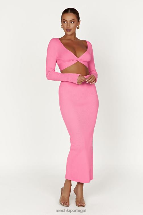 Meshki saia maxi de malha kaesha dividida BLLT1417 roupas rosa chiclete