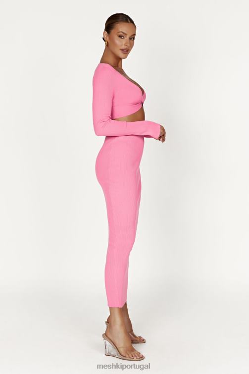 Meshki saia maxi de malha kaesha dividida BLLT1417 roupas rosa chiclete