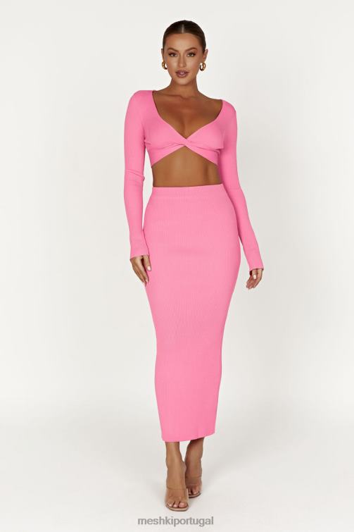 Meshki saia maxi de malha kaesha dividida BLLT1417 roupas rosa chiclete