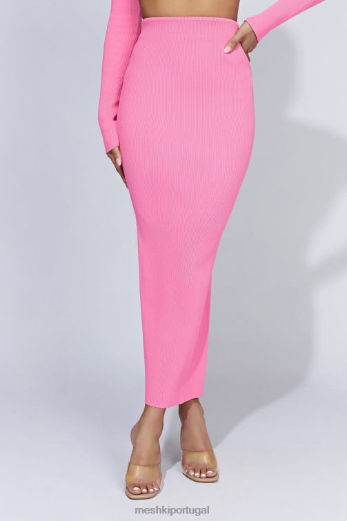 Meshki saia maxi de malha kaesha dividida BLLT1417 roupas rosa chiclete