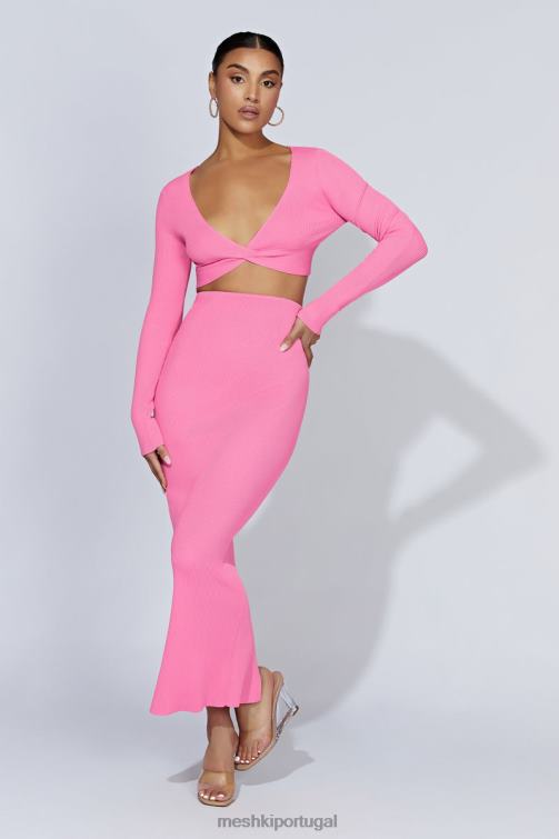 Meshki saia maxi de malha kaesha dividida BLLT1417 roupas rosa chiclete