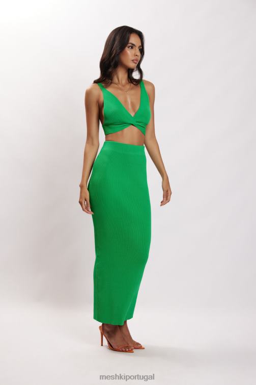 Meshki saia maxi de malha kaesha dividida BLLT1534 roupas verde