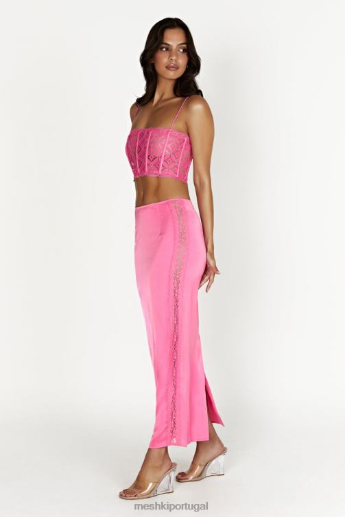 Meshki saia maxi de renda bellamy BLLT1529 roupas rosa chiclete