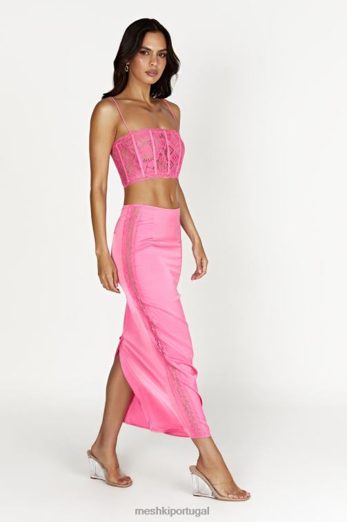 Meshki saia maxi de renda bellamy BLLT1529 roupas rosa chiclete