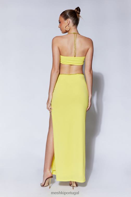 Meshki saia maxi diamante sweeney com divisão BLLT1437 roupas verde-amarelado