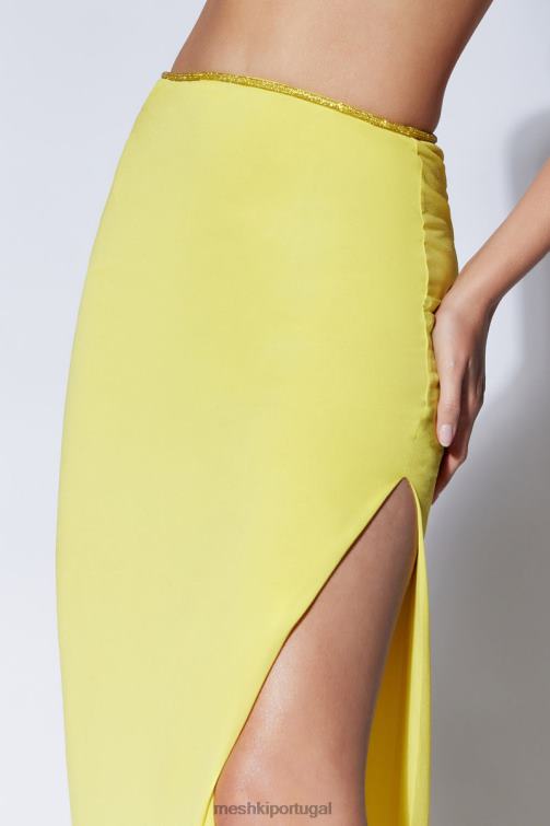 Meshki saia maxi diamante sweeney com divisão BLLT1437 roupas verde-amarelado