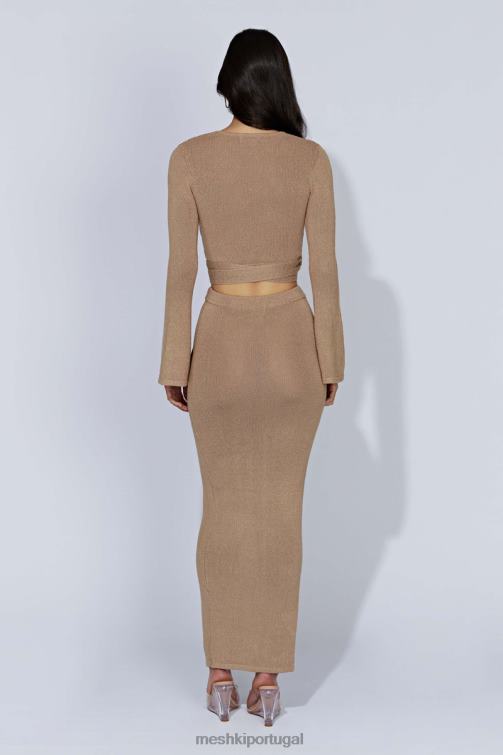 Meshki saia maxi dividida em malha petra BLLT1366 roupas cinza