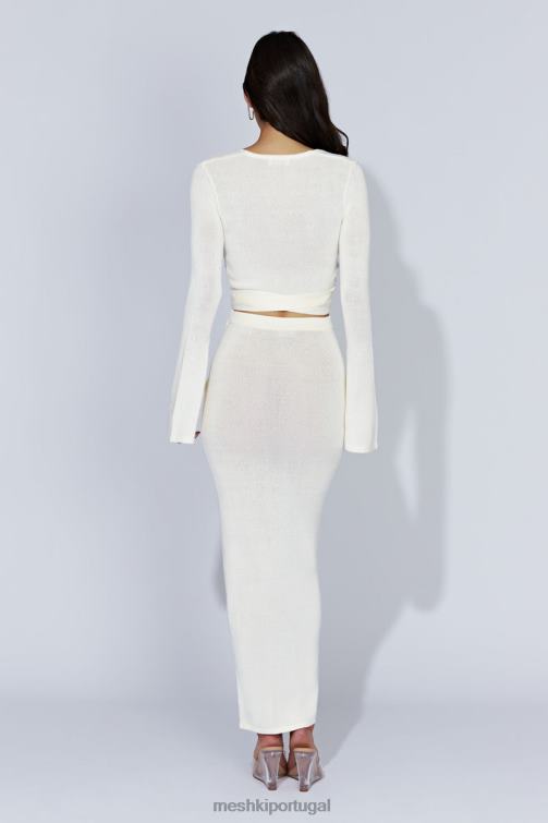 Meshki saia maxi dividida em malha petra BLLT1535 roupas off white