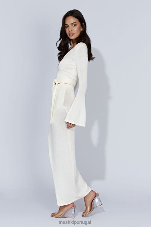 Meshki saia maxi dividida em malha petra BLLT1535 roupas off white