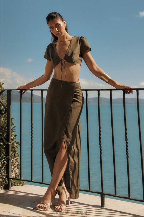 Meshki saia maxi envoltória de linho fatima BLLT1230 roupas cáqui