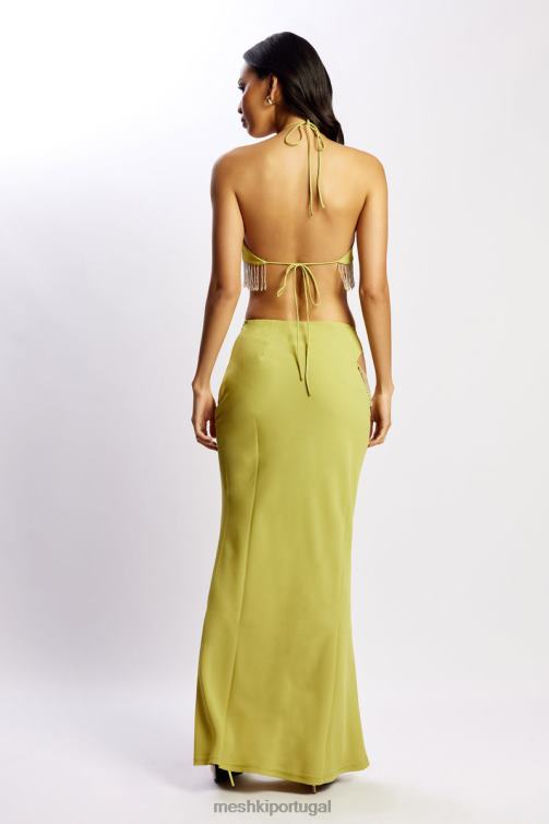 Meshki saia maxi jayleen com franja BLLT1551 roupas verde-amarelado