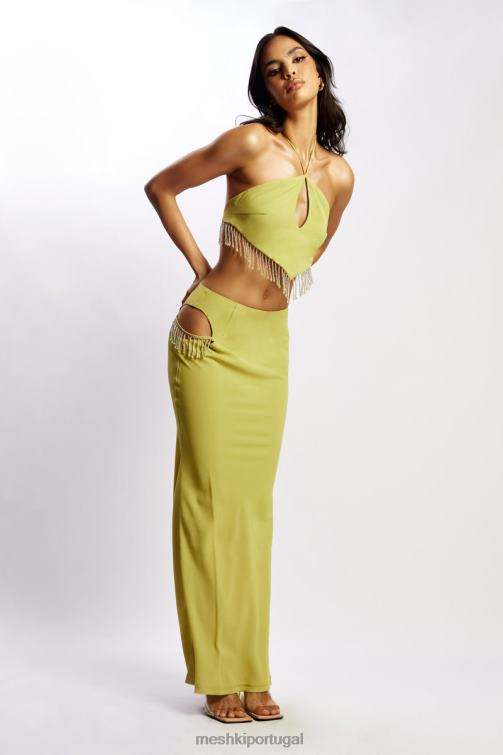 Meshki saia maxi jayleen com franja BLLT1551 roupas verde-amarelado