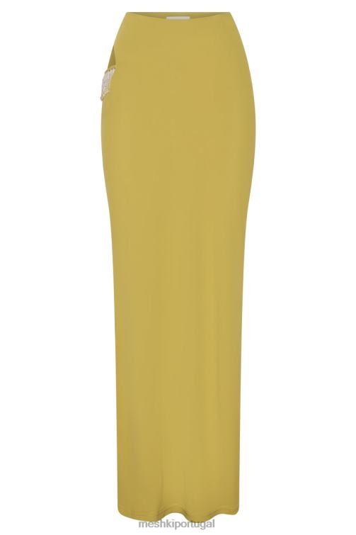 Meshki saia maxi jayleen com franja BLLT1551 roupas verde-amarelado