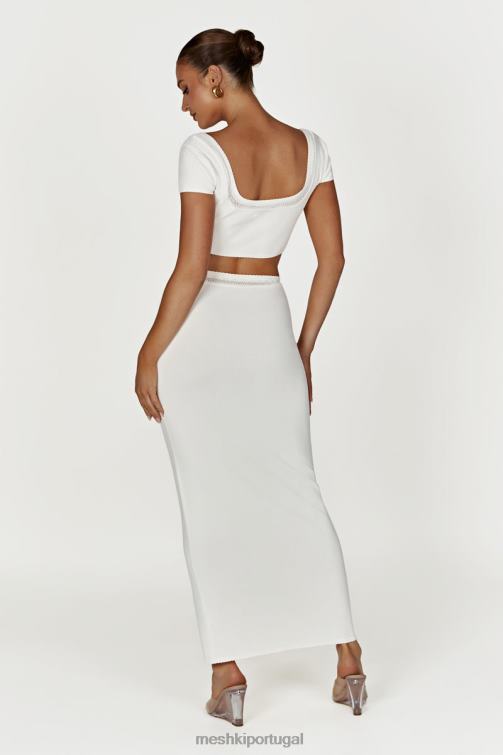 Meshki saia maxi penélope pointelle em tricô BLLT1425 roupas branco