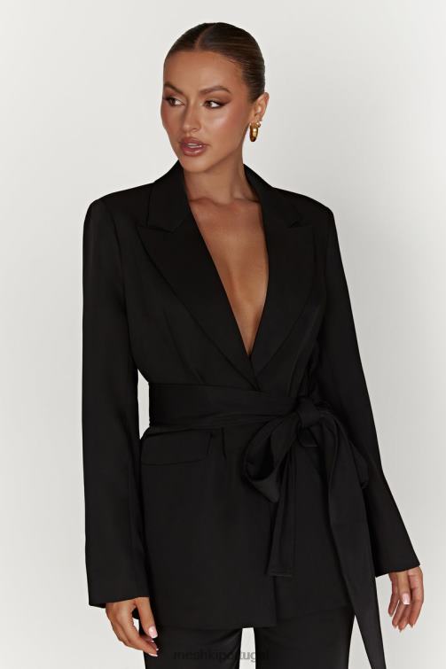 Meshki arna blazer oversized com cinto BLLT1643 roupas preto