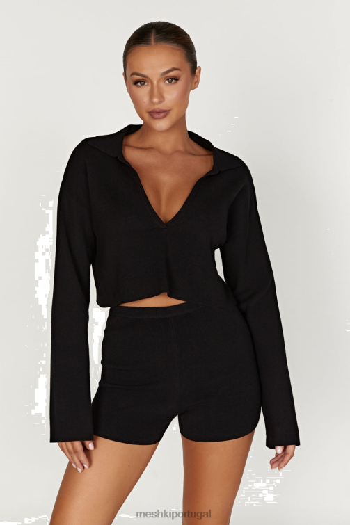 Meshki suéter de tricô com gola Lennox BLLT913 roupas preto