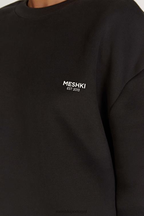 Meshki suéter oversized com gola redonda Phoenix BLLT809 roupas crepúsculo preto