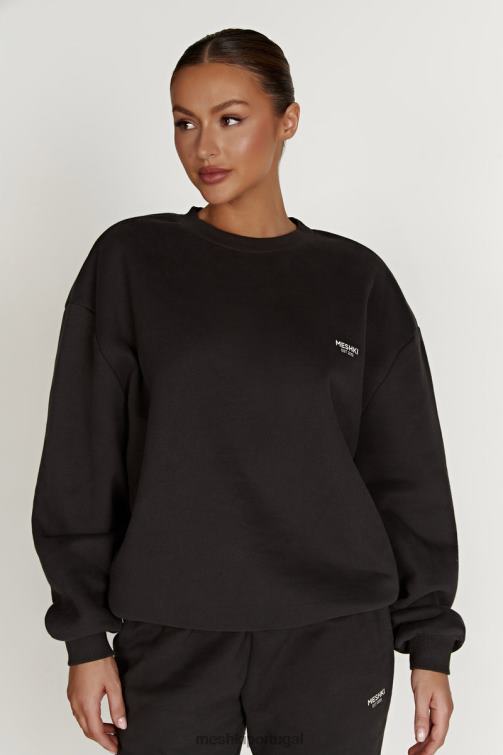 Meshki suéter oversized com gola redonda Phoenix BLLT809 roupas crepúsculo preto