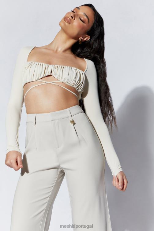 Meshki Geesou blusa com busto franzido manga longa e gravata BLLT1082 roupas trigo