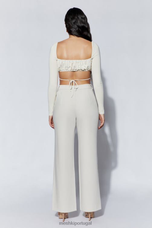 Meshki Geesou blusa com busto franzido manga longa e gravata BLLT1082 roupas trigo