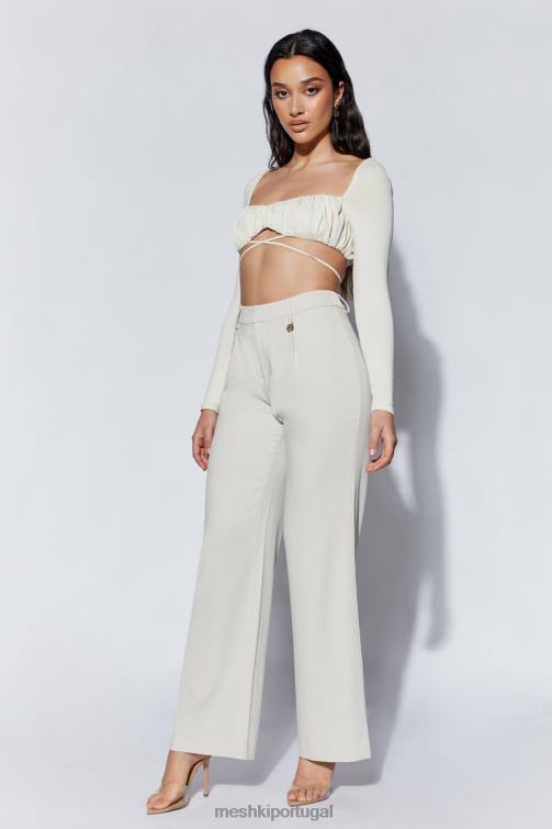 Meshki Geesou blusa com busto franzido manga longa e gravata BLLT1082 roupas trigo