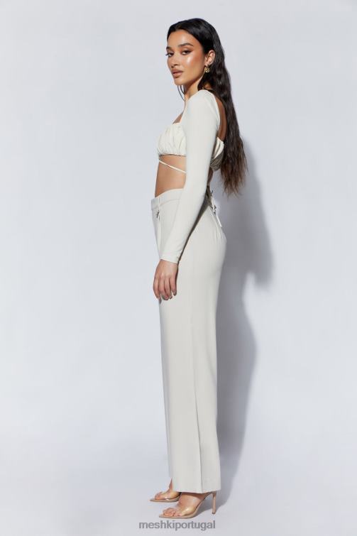 Meshki Geesou blusa com busto franzido manga longa e gravata BLLT1082 roupas trigo