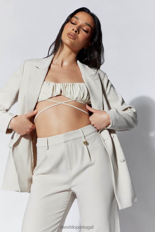 Meshki Geesou blusa com busto franzido manga longa e gravata BLLT1082 roupas trigo